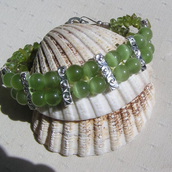 Green Peridot Crystal Gemstone Beaded Bracelet "Forest Dreams"