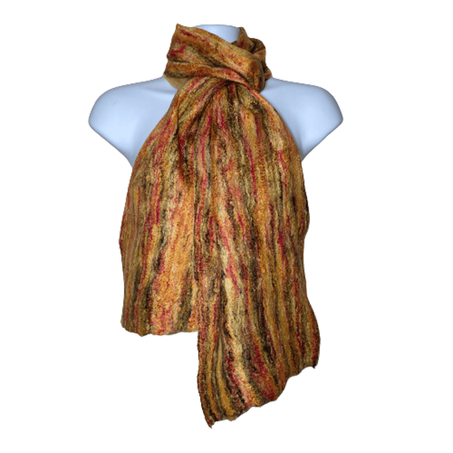 Merino wool and silk felted scarf in yellow and black