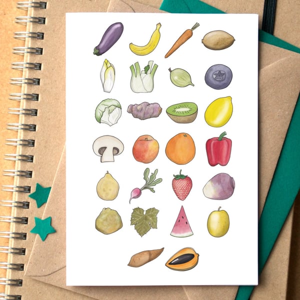 Fruit and Vegetable Alphabet Greetings Card