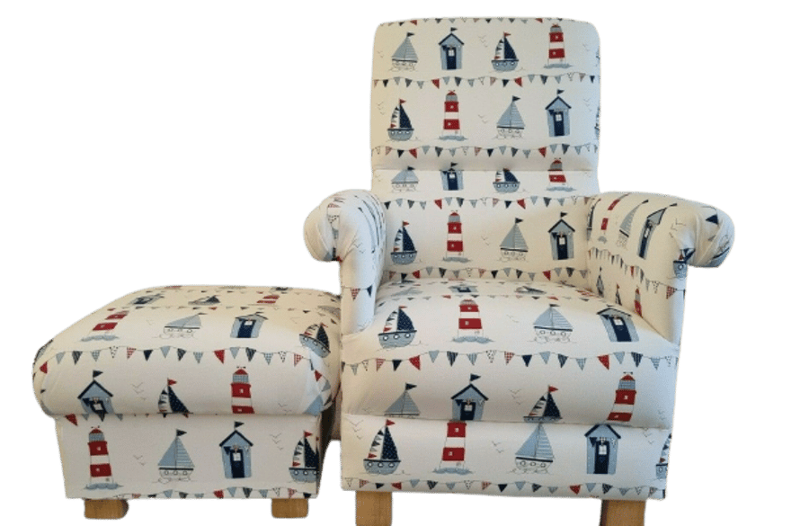Blue Nautical Chair Adult Armchair Fryetts Maritime Boats Fabric Nursery Small