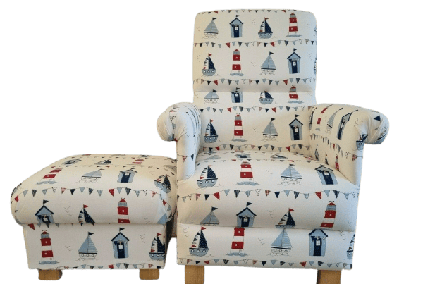 Blue Nautical Chair Adult Armchair Fryetts Maritime Boats Fabric Nursery Small