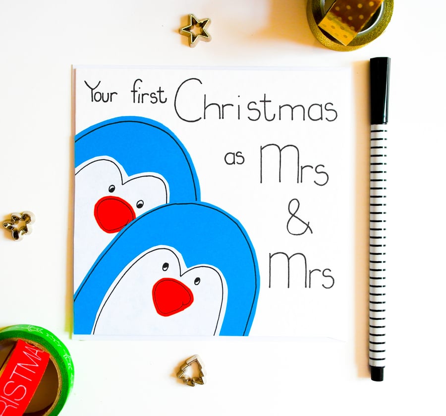 Your first Christmas as Mrs and Mrs Xmas card, Newly married Lesbian Xmas card