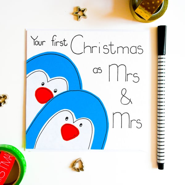 Your first Christmas as Mrs and Mrs Xmas card, Newly married Lesbian Xmas card