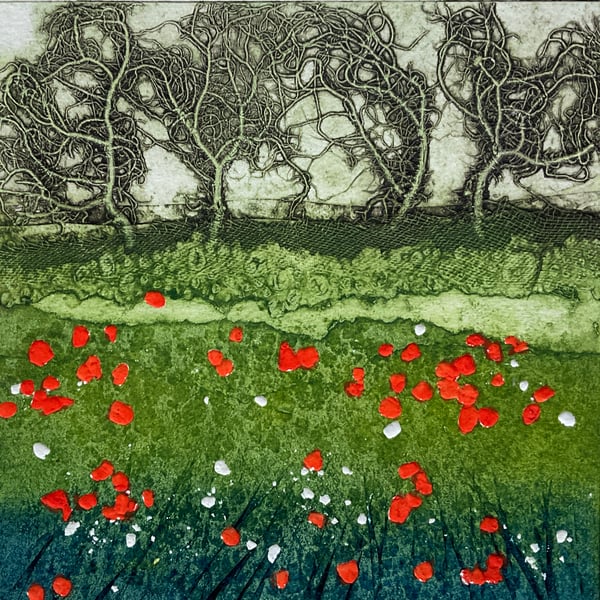 Midsummer Meadow - handinked collagraph print