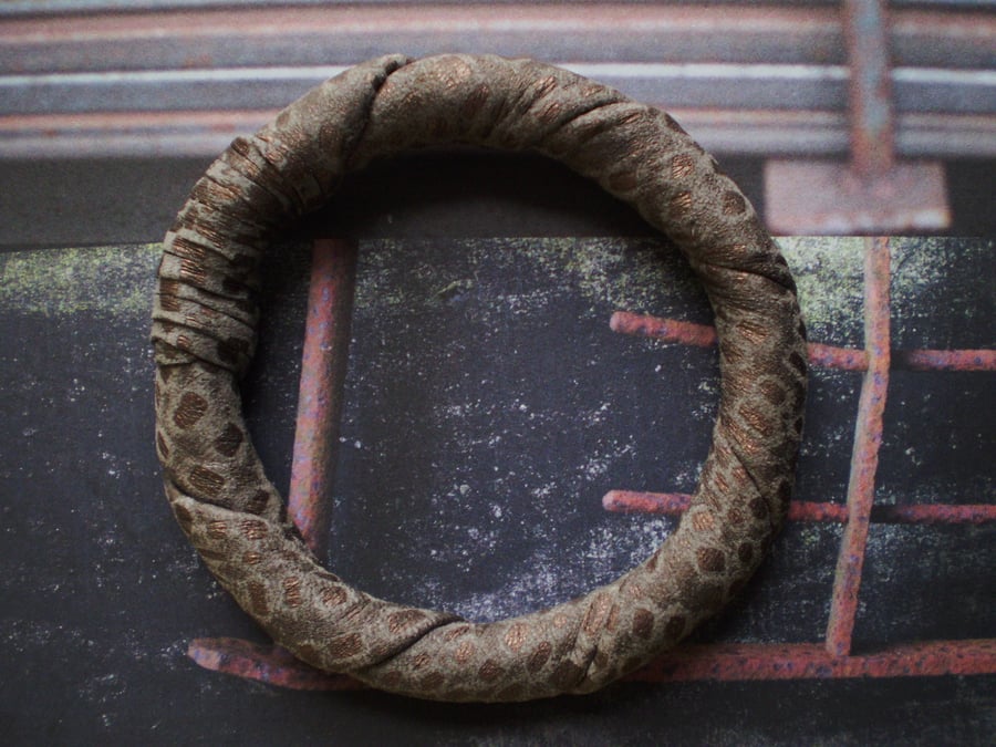 Leather Bangle ...Soft Brown Patterned  Recycled Clothing Leather..OOAK.