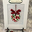 Holly & Berry Heart Bauble Christmas Card