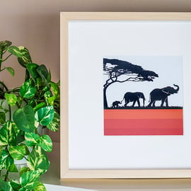 Elephant Family Framed Print Graphic Modern Abstract Picture Wall Art Picture   