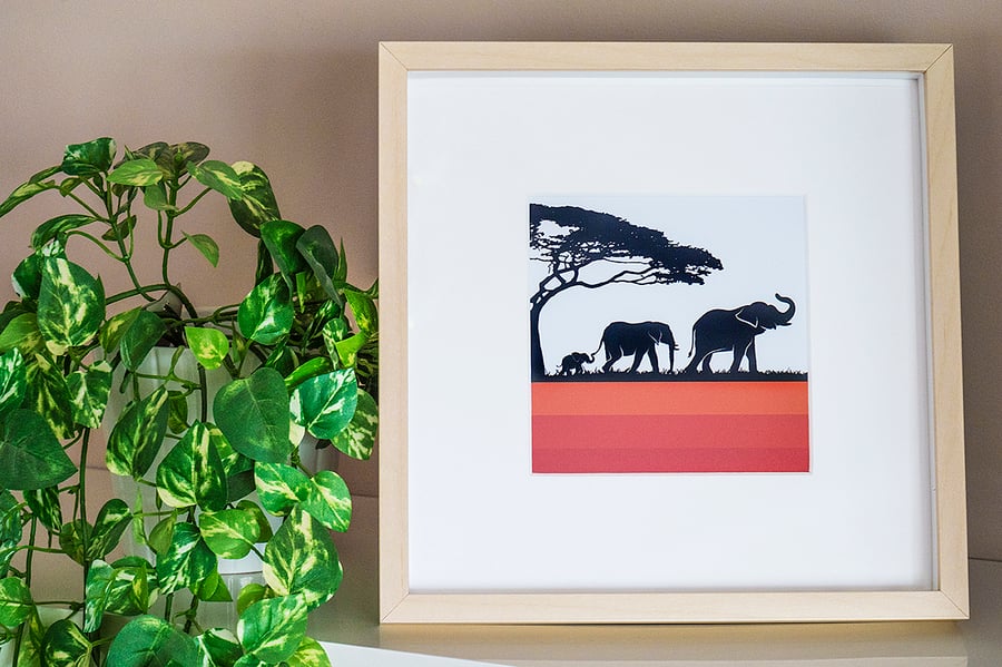 Elephant Family Framed Print Graphic Modern Abstract Picture Wall Art Picture   