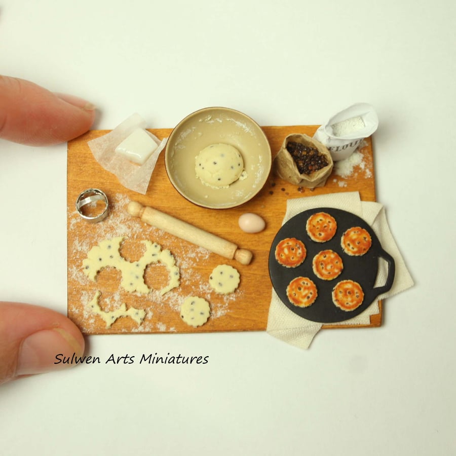 Miniature Welsh Cake making scene 1:12 scale, large