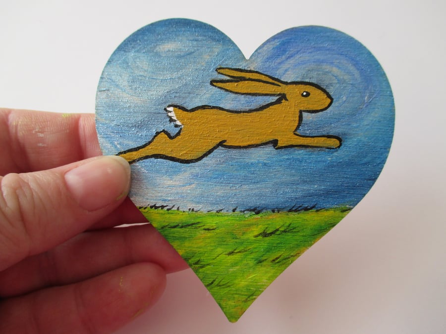 Bunny Rabbit Wooden Love Heart Fridge Magnet Hand Painted BrownRabbit