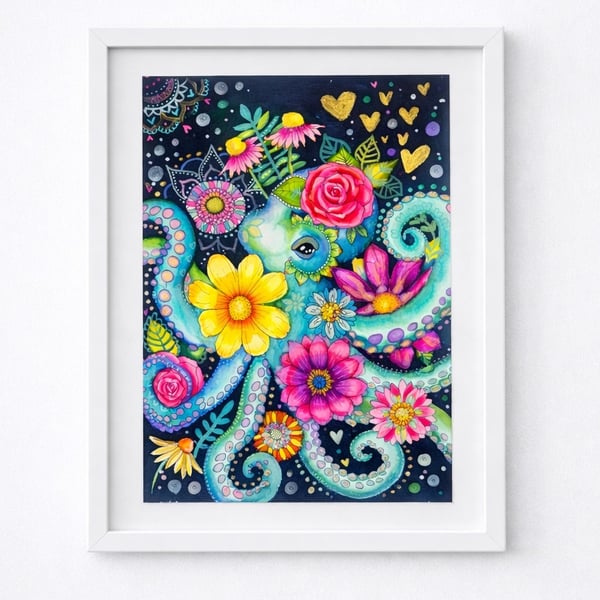 Octopus and Flowers Original Art