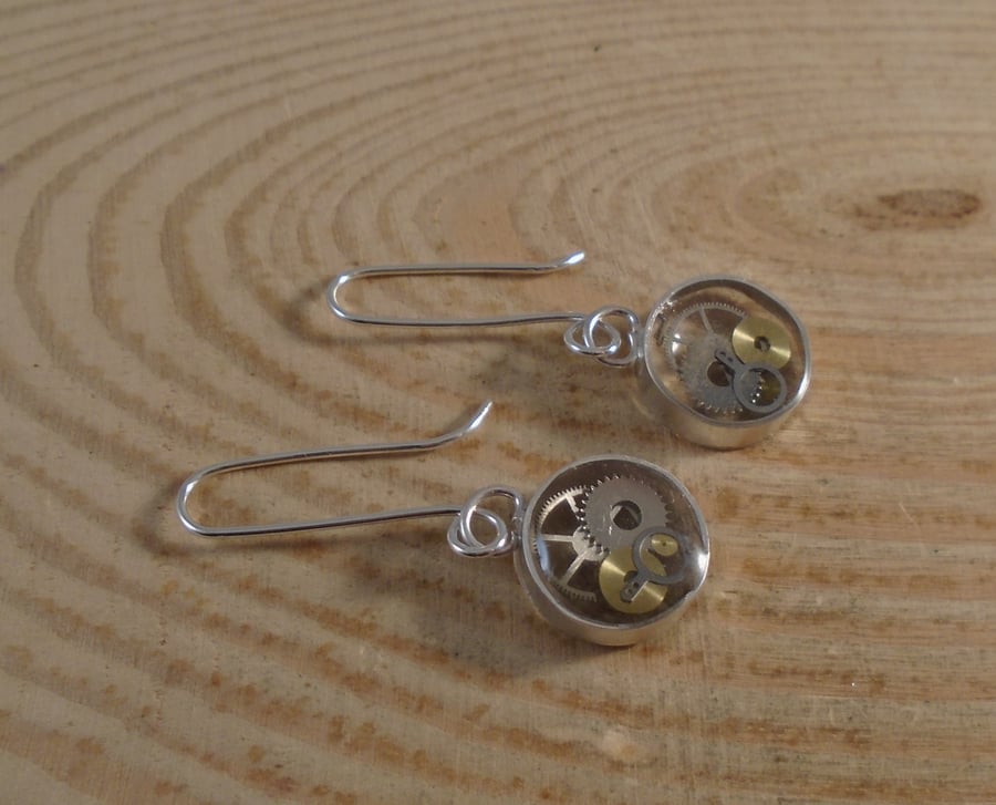 Sterling Silver Cog Earrings