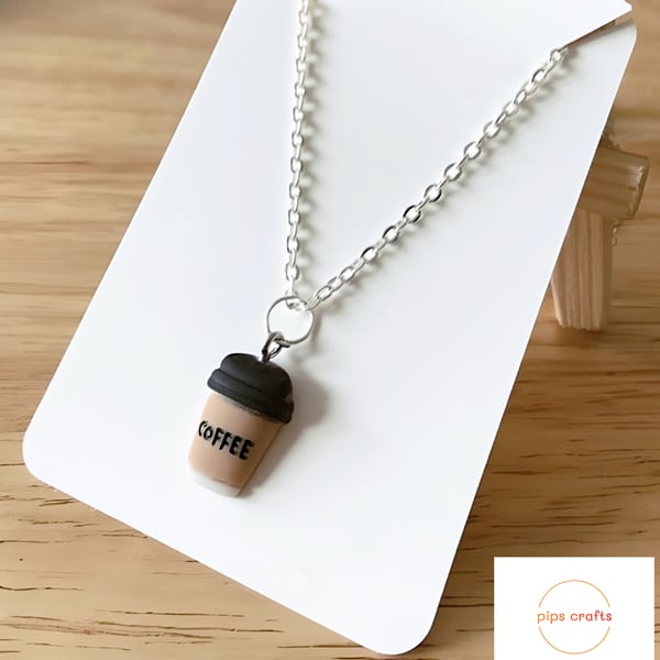 Quirky Coffee Cup Necklace, 18 Inch Chain, Fun Handmade Jewellery