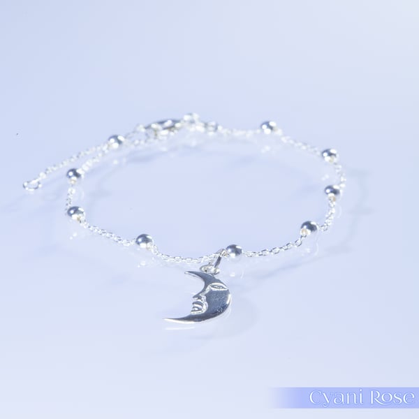 Sterling SIlver Moon and Planet Bracelet dainty pretty 