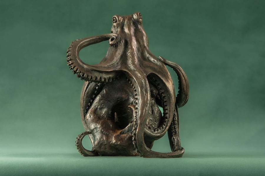 Octopus on Rock Animal Statue Small Bronze Resin Sculpture