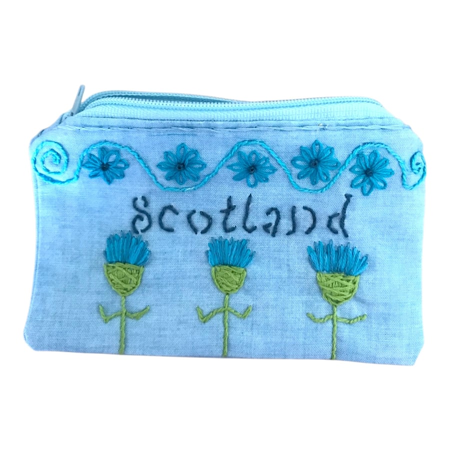 Blue Scottish thistle purse
