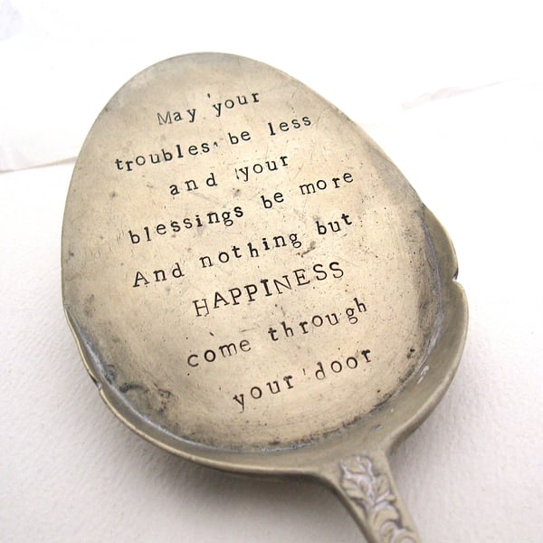 Old cake server with poem, hand stamped Victorian spoon