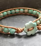 SALE Turquoise jasper and bronze leather bracelet with ceramic flower button  - Image 5