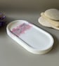 White Oval Shaped Tray with Silver Leaf and Rose Quartz