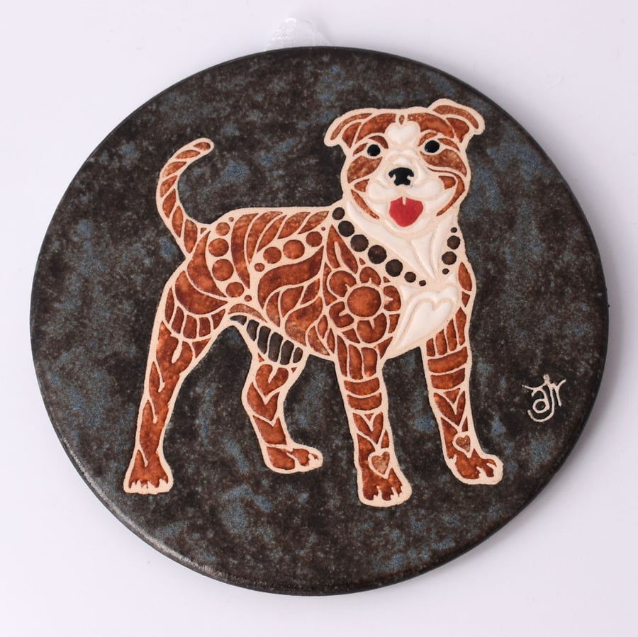 A69 Wall plaque coaster Staffordshire bull terrier (Free UK postage)