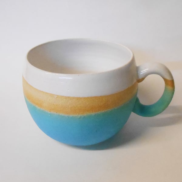 Mug Huggable satin textured Turquoise Blue Ceramic.