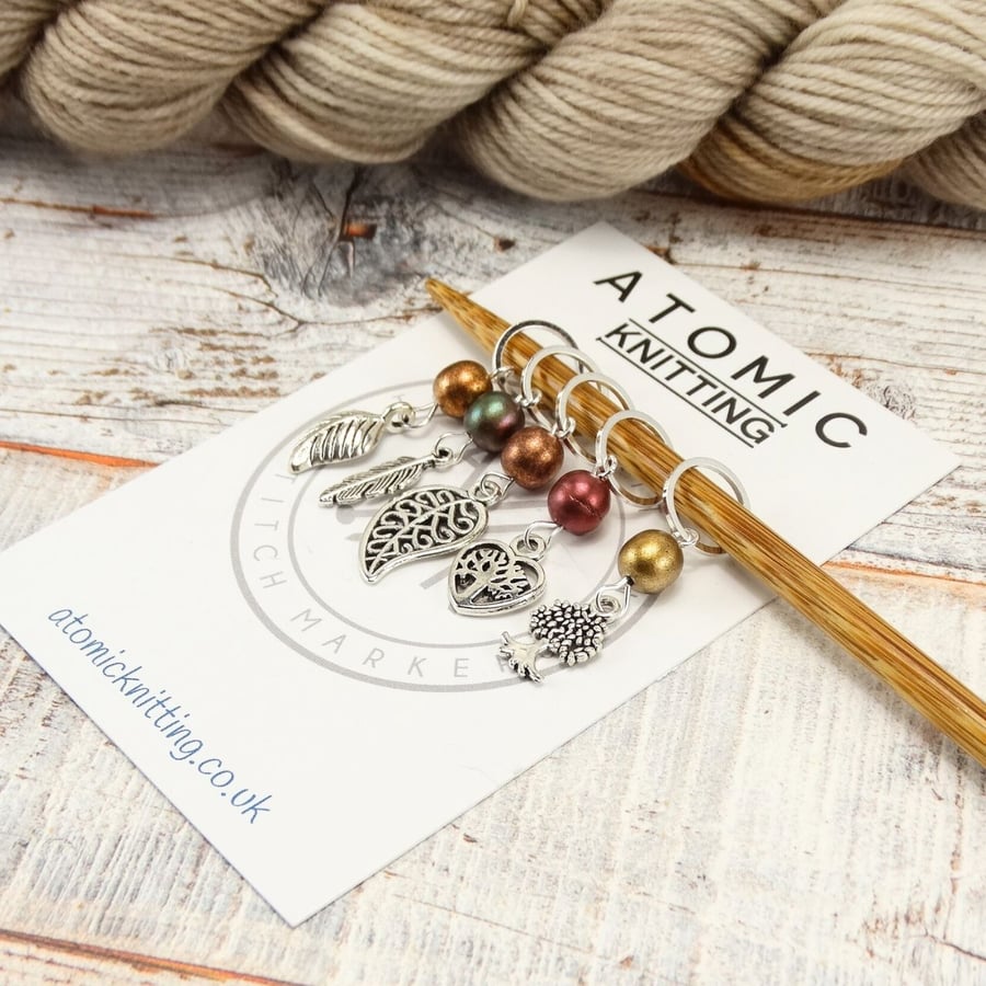 Lustre Leaf Stitch Markers - Knitting Stitch Markers & Crochet Option Available