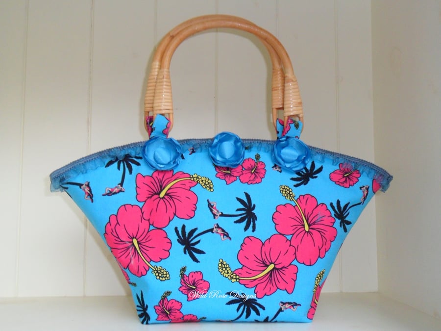   Blue cotton print Summer Handbag     