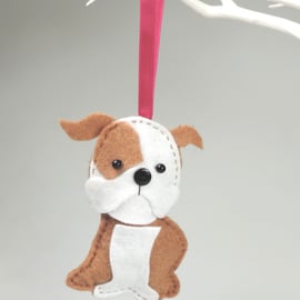 Handmade Felt British Bulldog, Hanging Decoration, Twig Tree, Dog Lovers Gift
