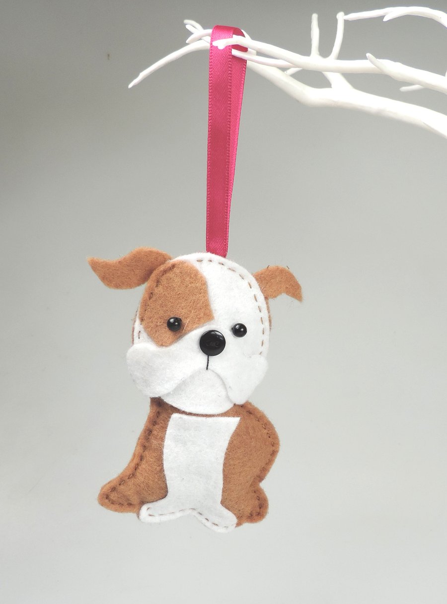 Handmade Felt British Bulldog, Hanging Decoration, Twig Tree, Dog Lovers Gift