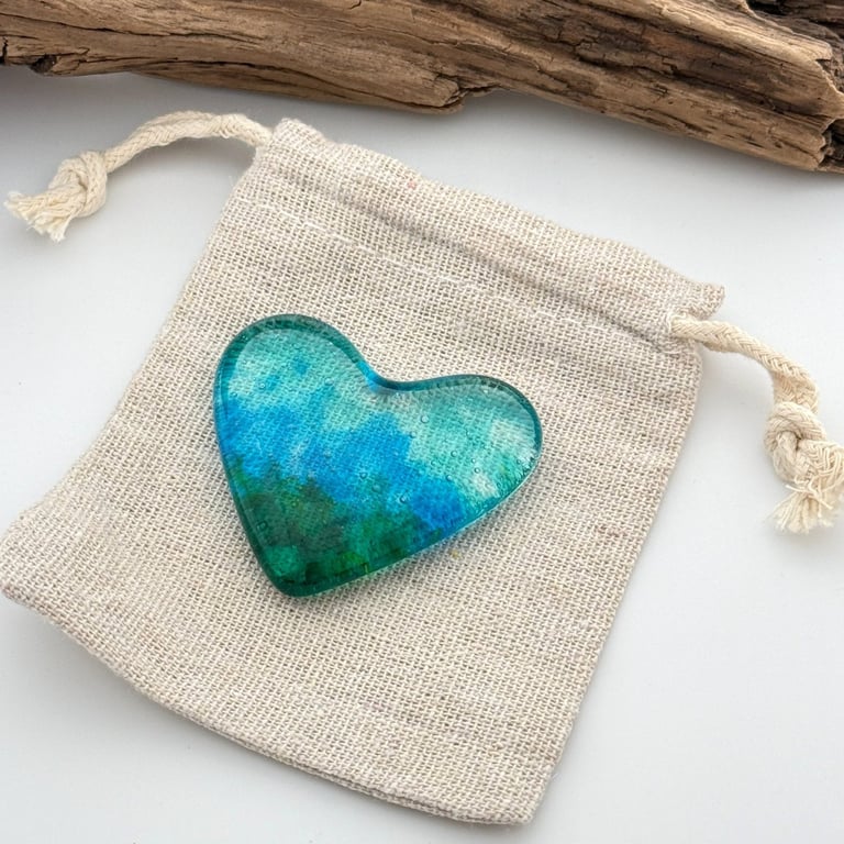 Shades of Blue and Green Fused Glass Heart
