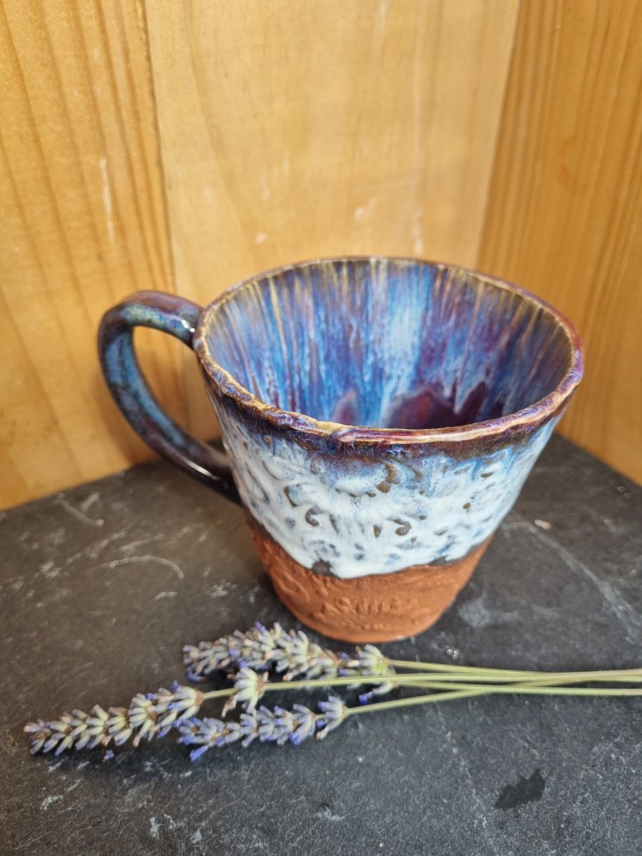 Handmade Terracotta Mug, Large Pottery Mug,  Fabulously Individual and Colourful