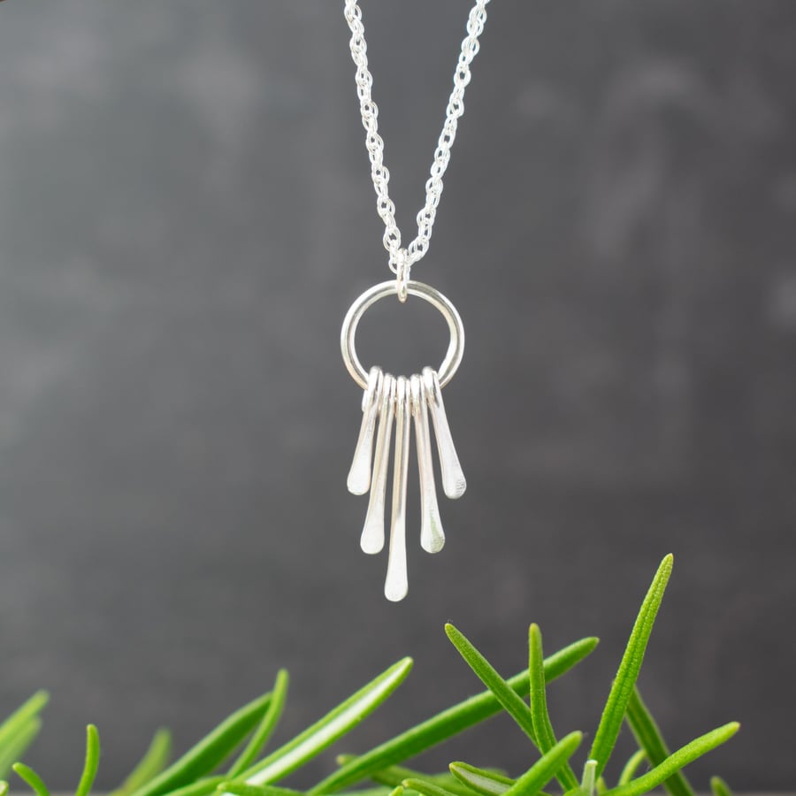 Silver Tassel Necklace - Fringe Pendant - Handmade Jewellery