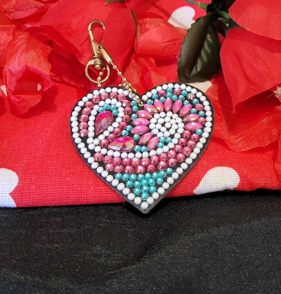 Valentines Keychain - White, Pink and Blue