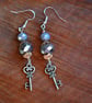 Steampunk earrings keys and crystals 