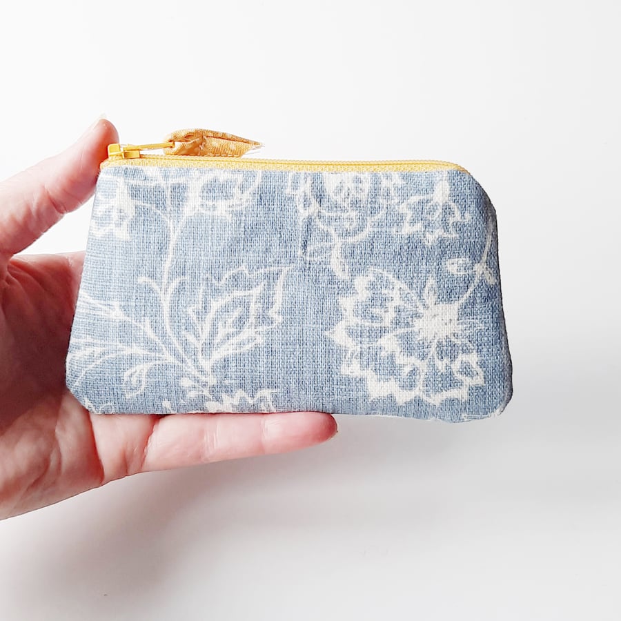 Blue linen Coin and Card purse, Small pocket sized purse - Free P&P