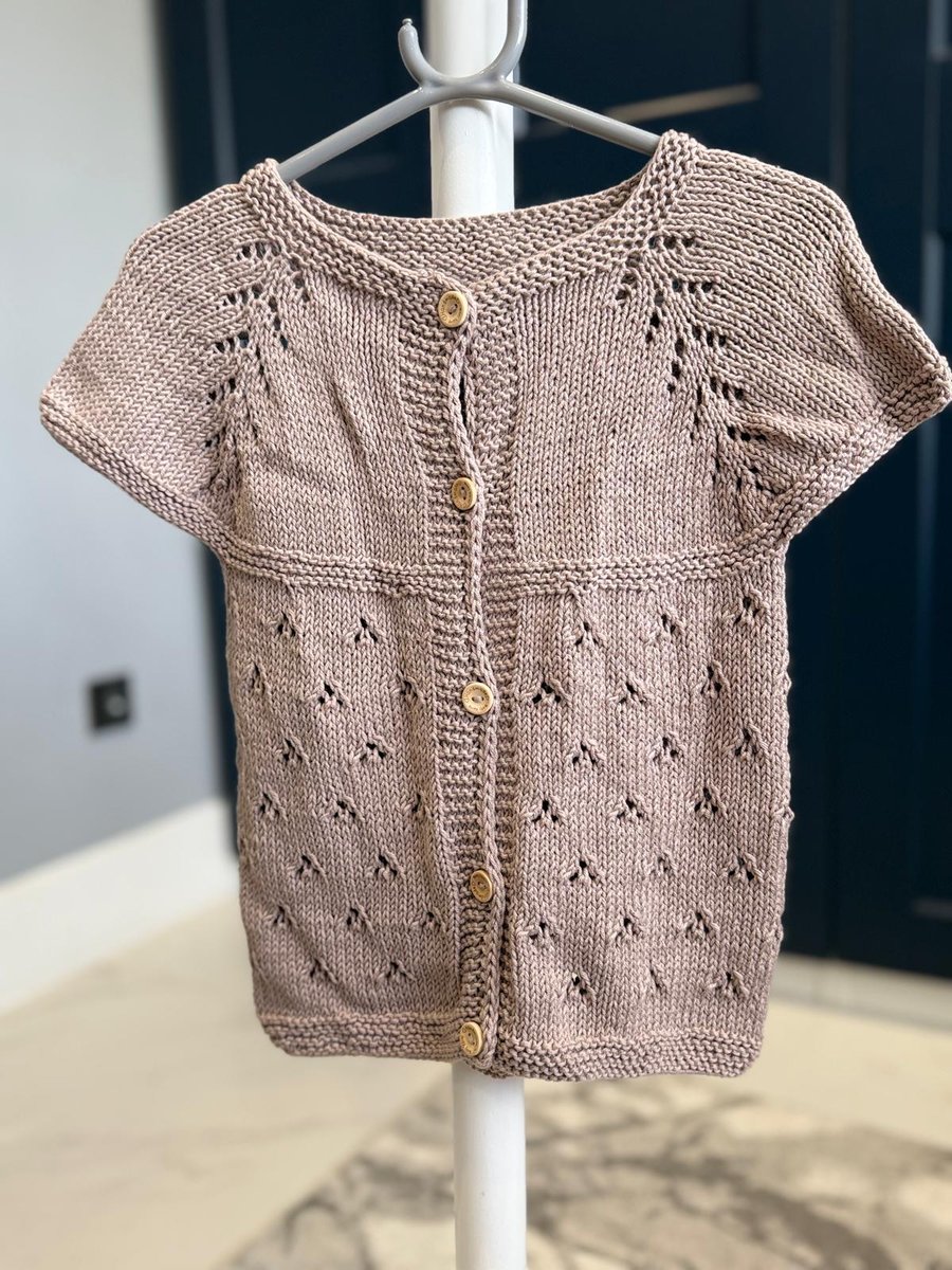 Hand-Knitted Baby Sleeveless Vest Eyelet Lace – Taupe Mink (12-18m)