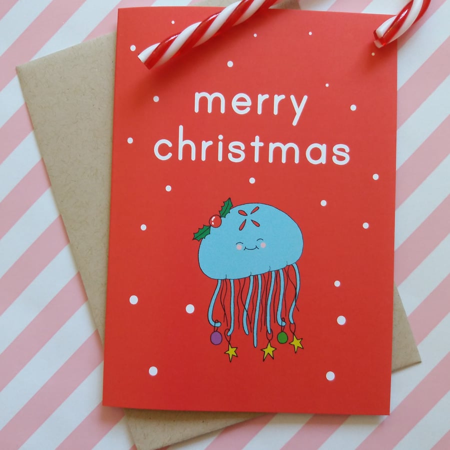 jellyfish christmas card, cute christmas greetings card, wildlife lover