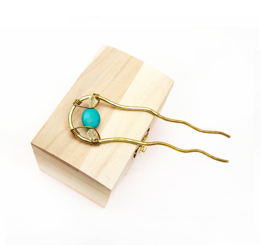 Handmade turquoise Hair Fork, Hair Pin,Handmade  Hair Bun Holder,