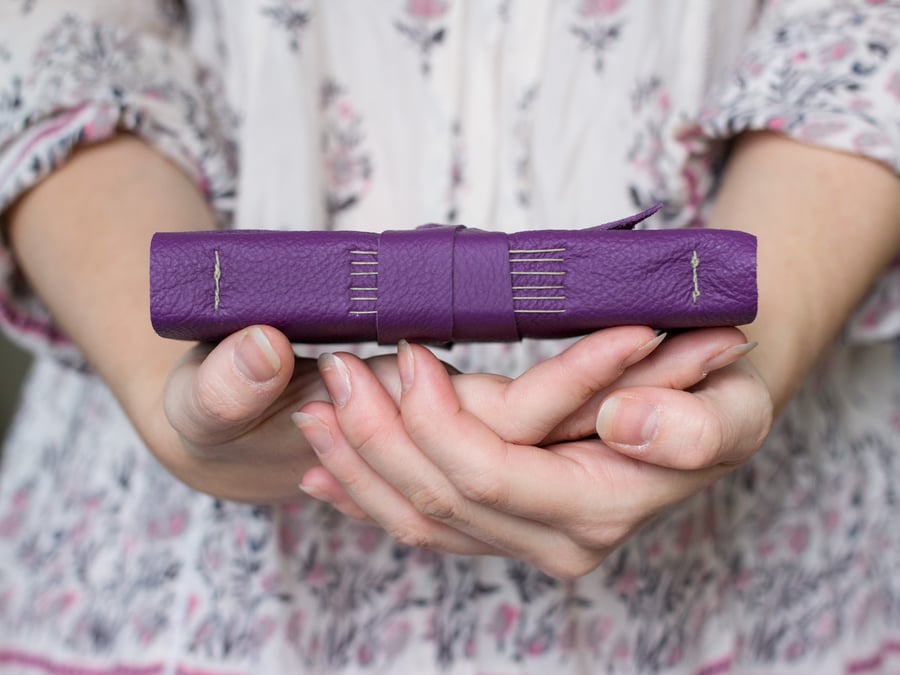 Leather Journal - Bold Purple - Handbound Blank Book - 6 x 4