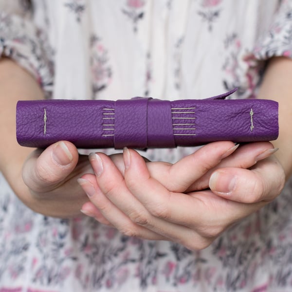Leather Journal - Bold Purple - Handbound Blank Book - 6 x 4