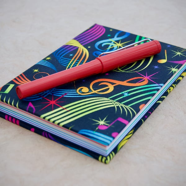 A6 Hardback Lined Notebook with full cloth colourful music cover