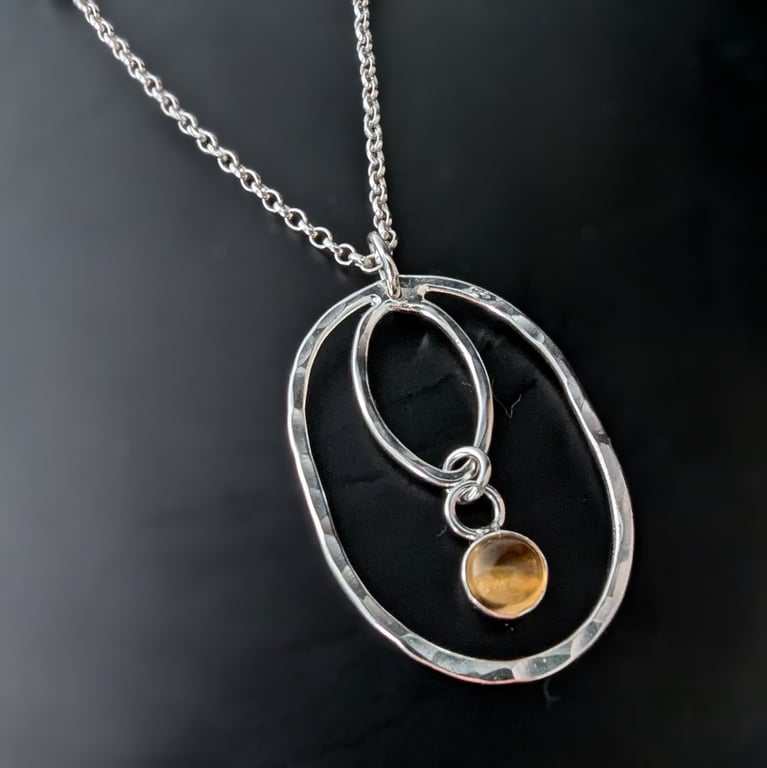 STERLING SILVER Oval Citrine pendant, Handmade Urban Jewellery 