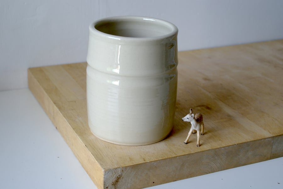 Hand thrown stoneware pottery utensil holder in glossy simply clay