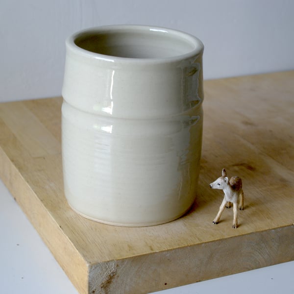 Hand thrown stoneware pottery utensil holder in glossy simply clay