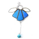 Angel Bell Suncatcher Stained Glass Aqua Iridescent Blue 058