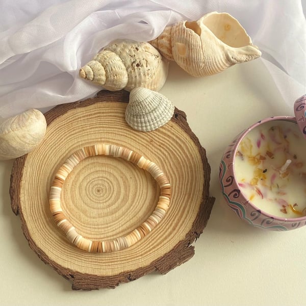 Handmade Clay Bead Stretch Bracelet Neutral Isola Charms