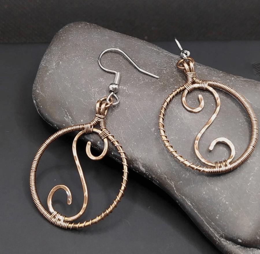 Circle Swirly Oxidised Copper Earrings