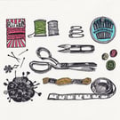 Sewing Kit Lino Print - Colour