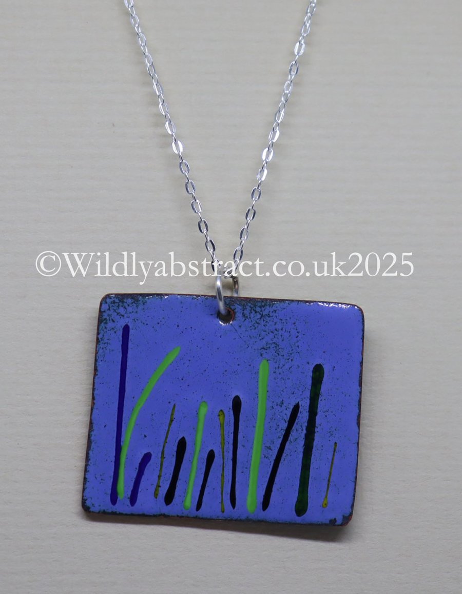 Blue rectangle kiln-fired pendant 