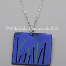 Blue rectangle kiln-fired pendant 